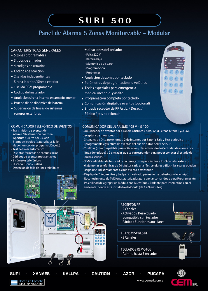 Kit Alarma Casa Cem Suri500 Teclado 4 Sensor Pet Sirenas